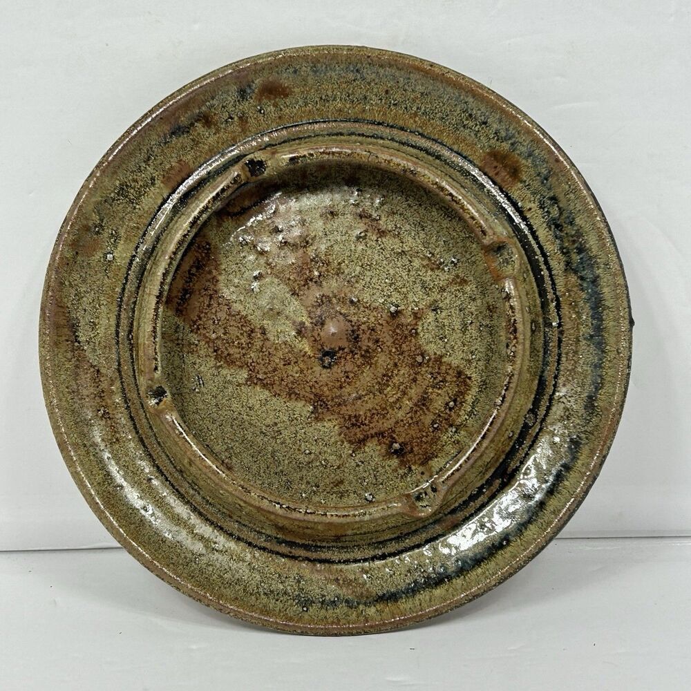 Vintage Large Signed? Green Drip Glaze Studio Pottery Ceramic Ashtray Catchall